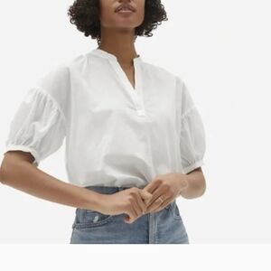 Everlane Women's White Cotton Puff Sleeve Top 6